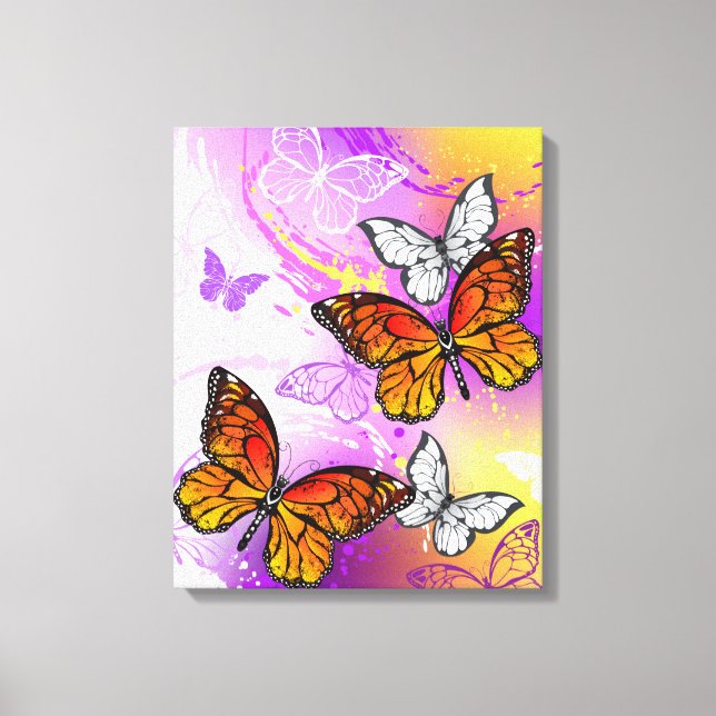 Monarch Butterflies on Purple Background Leinwanddruck (Vorderseite)