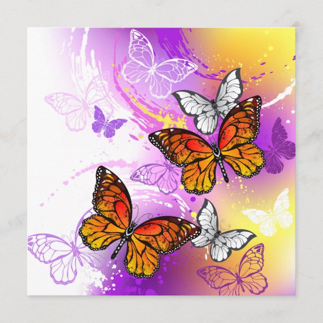 Monarch Butterflies on Purple Background Menükarte (Vorderseite)
