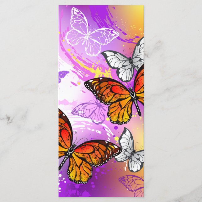 Monarch Butterflies on Purple Background Menükarte (Vorderseite)