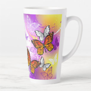 Monarch Butterflies on Purple Background Milchtasse