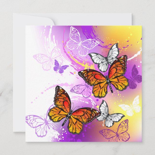 Monarch Butterflies on Purple Background Mitteilungskarte (Vorderseite)
