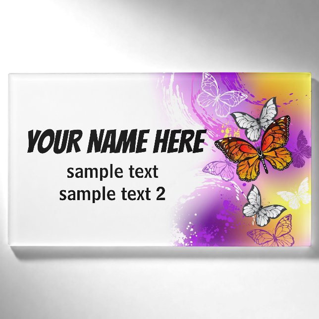 Monarch Butterflies on Purple Background Namenschild (Vorderseite)