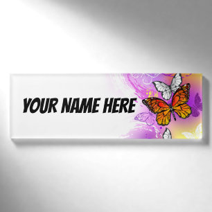 Monarch Butterflies on Purple Background Namenschild