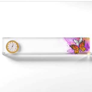 Monarch Butterflies on Purple Background Namensplakette