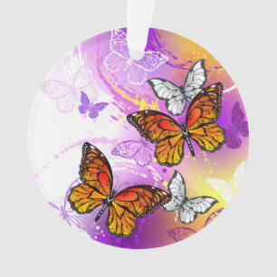 Monarch Butterflies on Purple Background Ornament