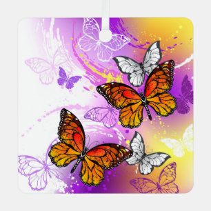 Monarch Butterflies on Purple Background Ornament Aus Metall