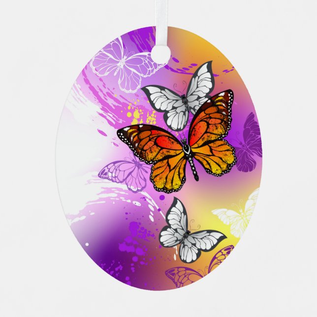 Monarch Butterflies on Purple Background Ornament Aus Metall (Vorderseite)