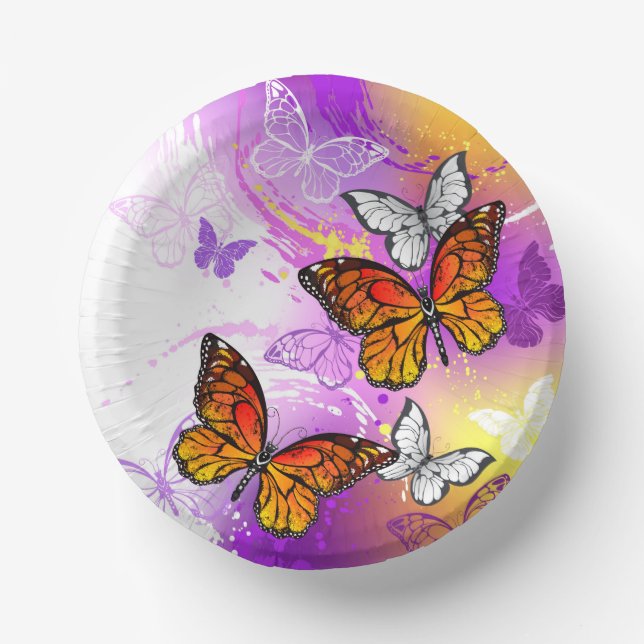 Monarch Butterflies on Purple Background Pappteller (Vorderseite)