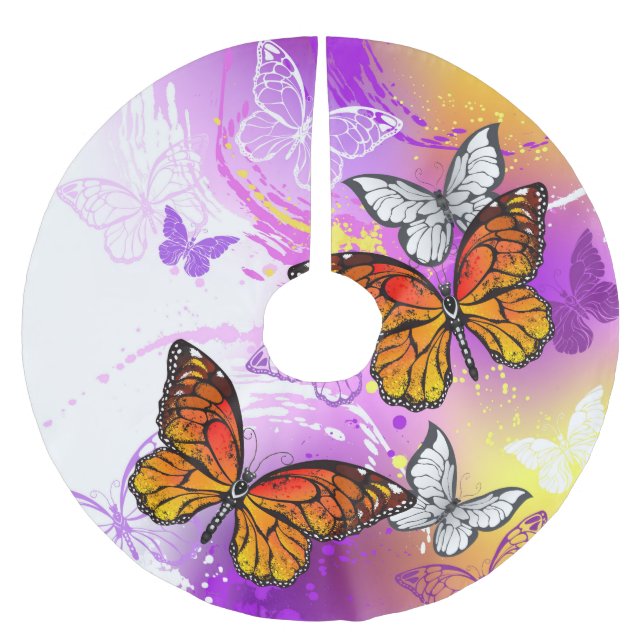 Monarch Butterflies on Purple Background Polyester Weihnachtsbaumdecke (Vorderseite)