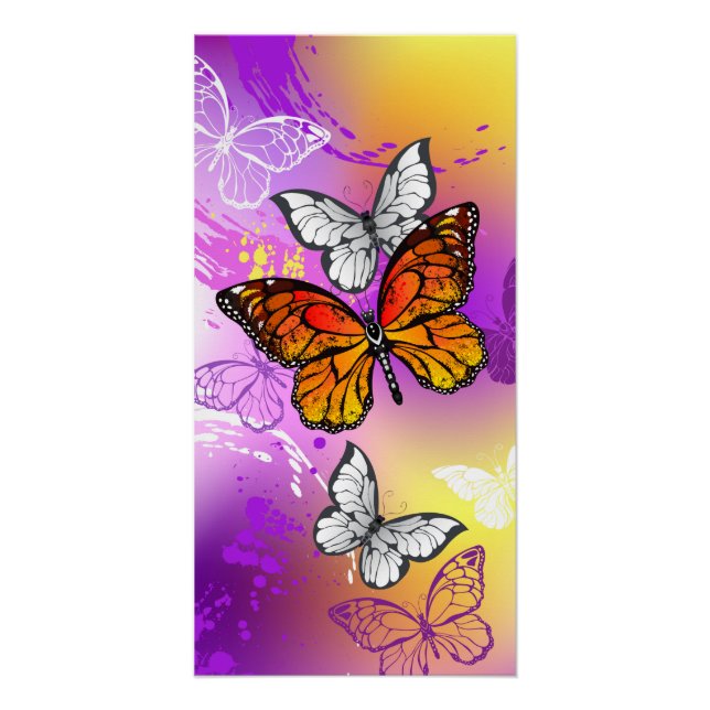 Monarch Butterflies on Purple Background Poster (Vorderseite)