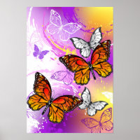 Monarch Butterflies on Purple Background