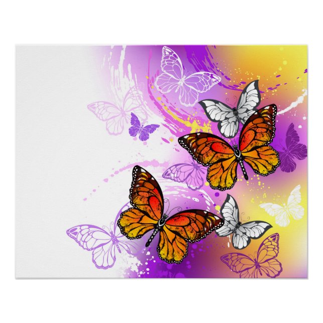 Monarch Butterflies on Purple Background Poster (Vorderseite)