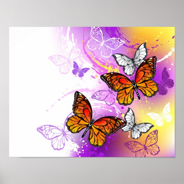 Monarch Butterflies on Purple Background Poster (Vorne)