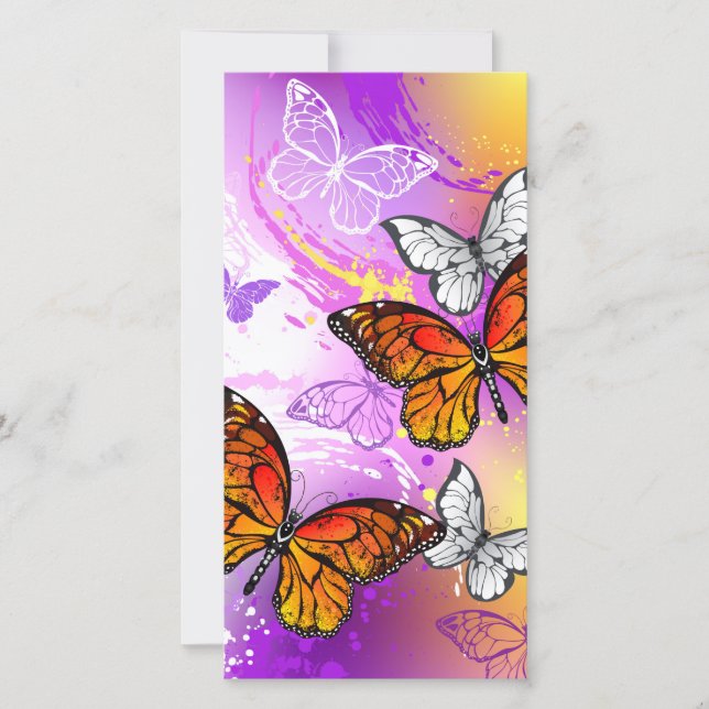 Monarch Butterflies on Purple Background Save The Date (Vorderseite)