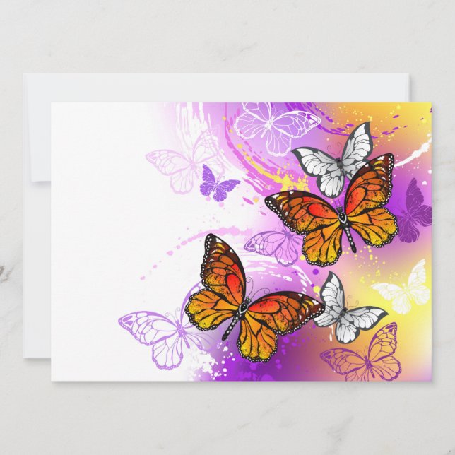 Monarch Butterflies on Purple Background Save The Date (Vorderseite)