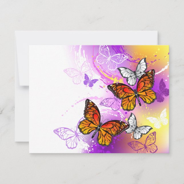 Monarch Butterflies on Purple Background Save The Date (Vorderseite)