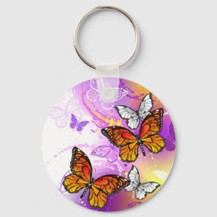 Monarch Butterflies on Purple Background Schlüsselanhänger