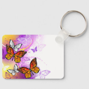 Monarch Butterflies on Purple Background Schlüsselanhänger