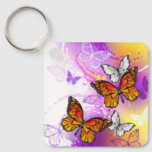 Monarch Butterflies on Purple Background Schlüsselanhänger