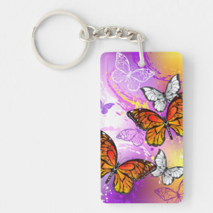Monarch Butterflies on Purple Background Schlüsselanhänger