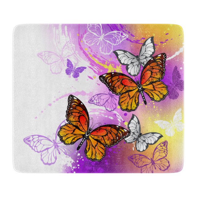 Monarch Butterflies on Purple Background Schneidebrett (Vorderseite)