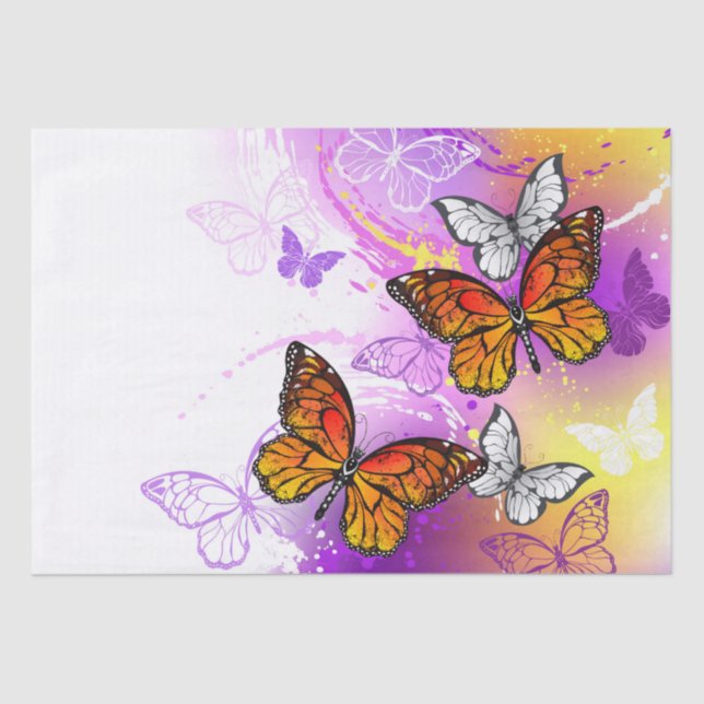 Monarch Butterflies on Purple Background Seidenpapier (Vorderseite)
