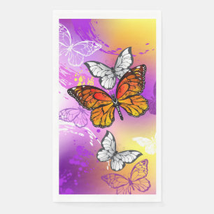 Monarch Butterflies on Purple Background Serviette