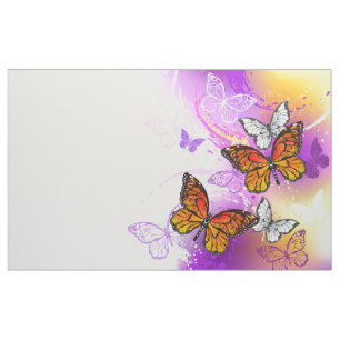 Monarch Butterflies on Purple Background Stoff