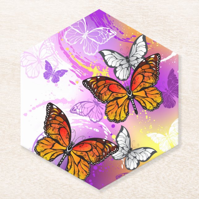 Monarch Butterflies on Purple Background Untersetzer (Vorderseite)