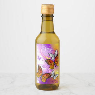 Monarch Butterflies on Purple Background Weinetikett