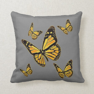 MONARCH BUTTERFLIS PATTERN GRAY ART KISSEN
