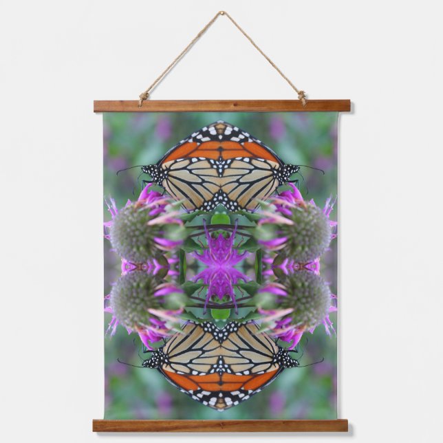 Monarch Butterfly Auf Blume Natur Abstrakt Wandteppich Mit Holzrahmen (Vorderseite)