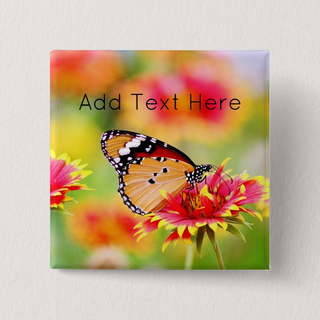 Monarch Butterfly auf der Blume Rot und Gelb Button (Vorderseite)