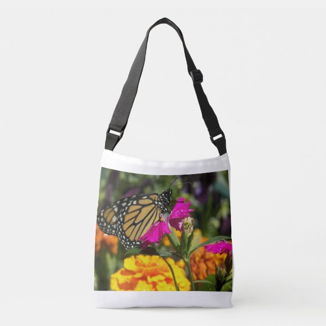 Monarch Butterfly auf der Pink-Marigold-Blume Tragetaschen Mit Langen Trägern (Vorderseite)