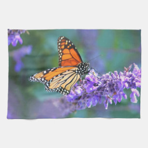 Monarch Butterfly auf Lila lila Blume Geschirrtuch