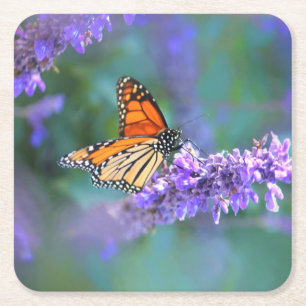 Monarch Butterfly auf Lila lila Blume Rechteckiger Pappuntersetzer