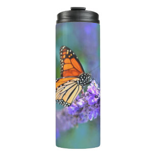 Monarch Butterfly auf Lila lila Blume Thermosbecher