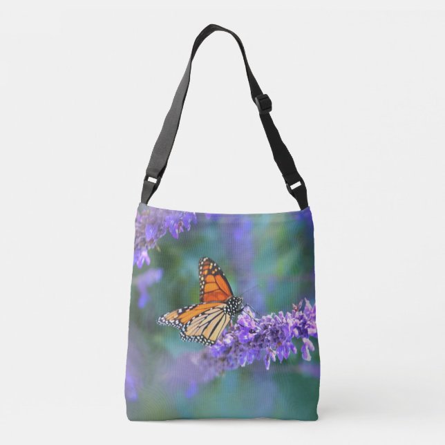 Monarch Butterfly auf Lila lila Blume Tragetaschen Mit Langen Trägern (Rückseite)