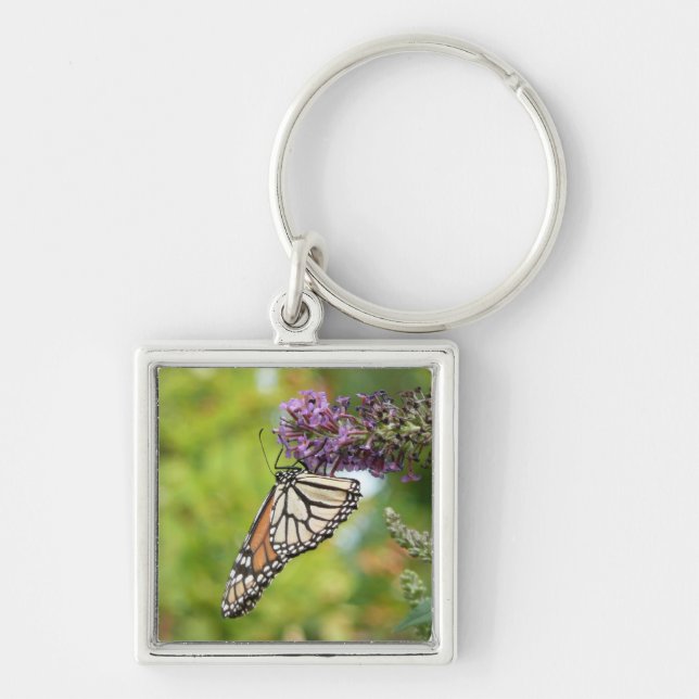Monarch Butterfly auf Lila Schmetterling Bush Schlüsselanhänger (Vorne)