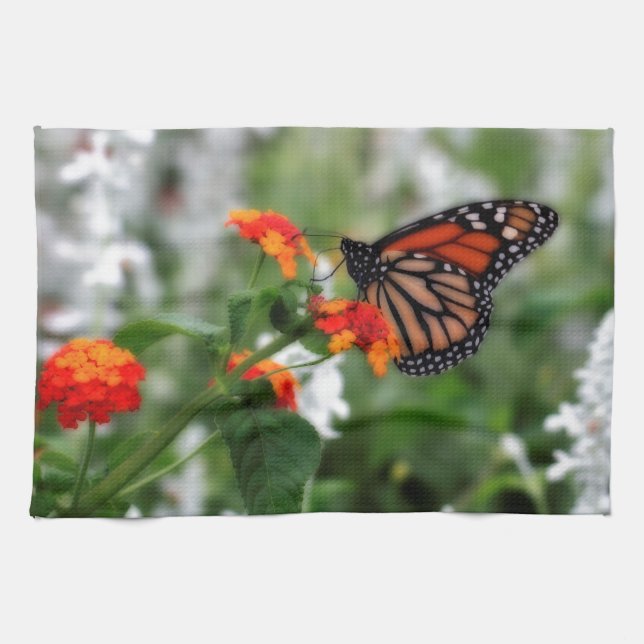 Monarch Butterfly auf Orange und Red Lantana Handtuch (Horizontal)