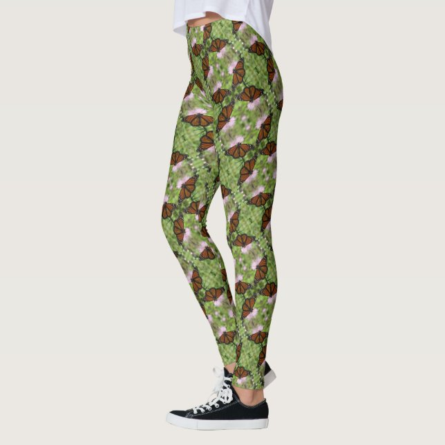 Monarch Butterfly auf Pink Thistle Blume Leggings (Links)