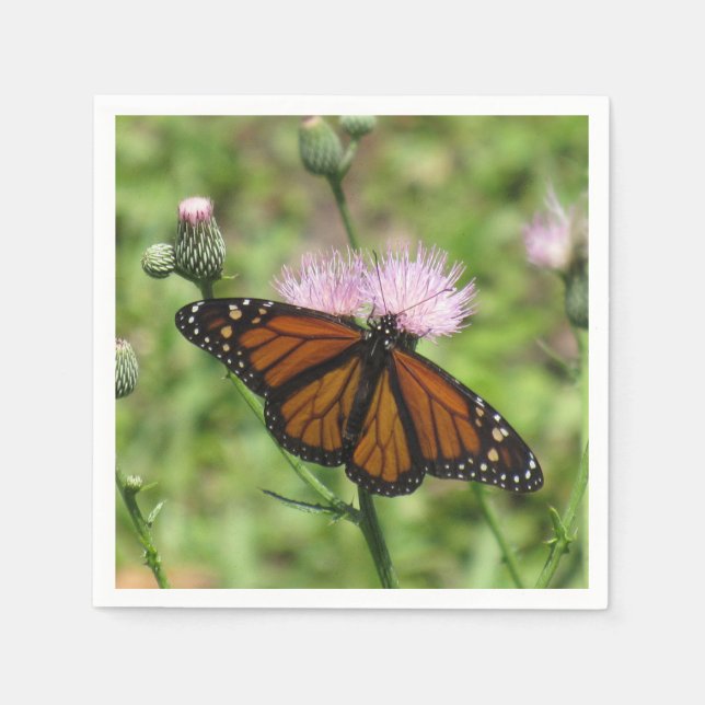 Monarch Butterfly auf Pink Thistle Napkins Serviette (Vorderseite)