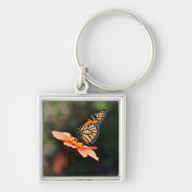 Monarch Butterfly auf Verbena & Dahlia Schlüsselanhänger (Vorne)