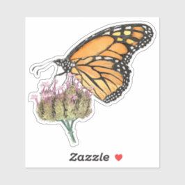 Monarch Butterfly auf Verbena Wasserfarbe und Tint Aufkleber