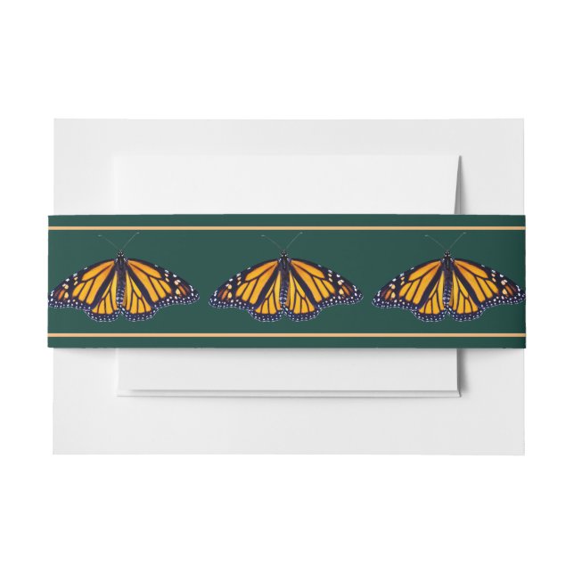Monarch Butterfly Banded Forest Green Wedge Einladungsbanderole (Vorderseite Beispiel)