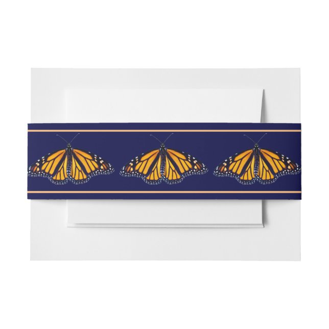 Monarch Butterfly Banded Navy Hochzeit Einladungsbanderole (Vorderseite Beispiel)