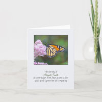 Monarch Butterfly Beileid Danke Karte