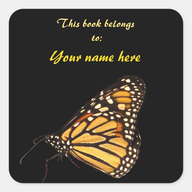 Monarch Butterfly-Buchzeichen Quadratischer Aufkleber (Vorderseite)