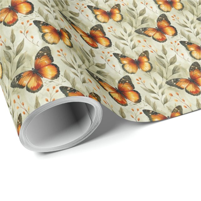 Monarch Butterfly Butterflies Botanische Geschenkw Geschenkpapier (Rolleneckpunkt)