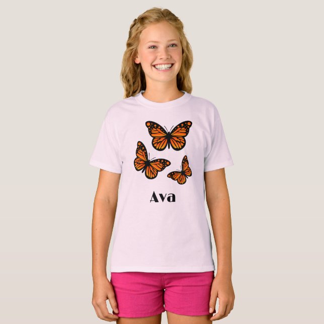 Monarch Butterfly Design - Girls' Basic T - Shirt (Vorne ganz)